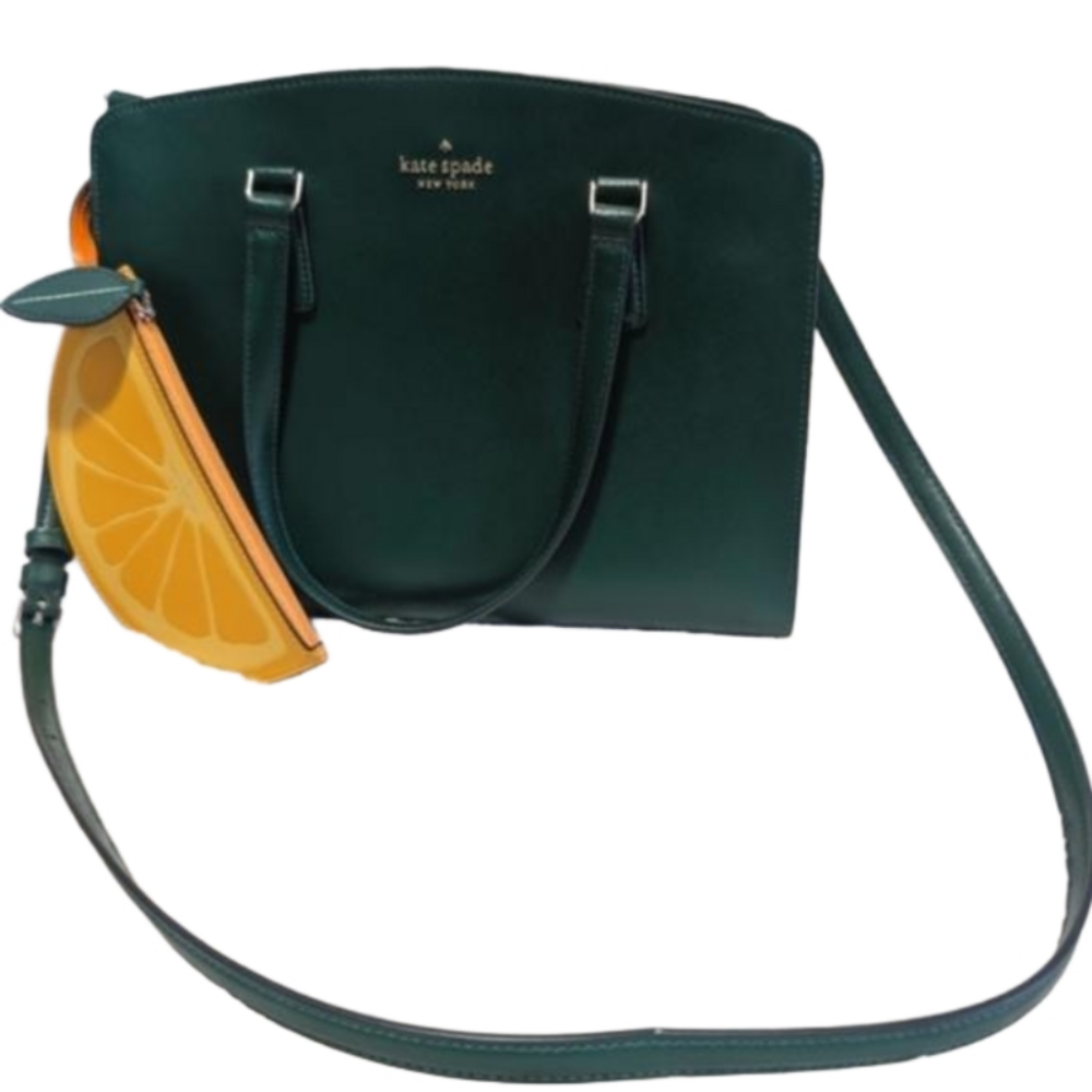 Kate Spade Perry Medium Leather Tote in Emerald Green with Clementine Coin purse